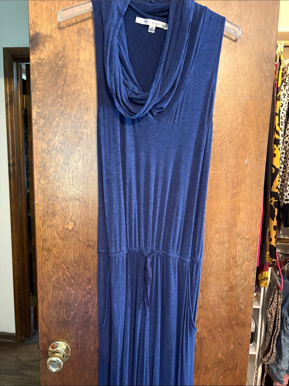 Max Studio Navy Blue Sleeveless Jumpsuit with Cowl Neck
